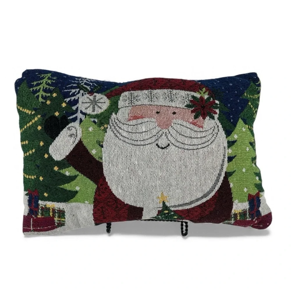 Handmade Holiday Santa‎ Claus Tapestry Throw Pillow Christmas Decor 15x10